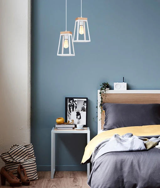 LANTERNA: Scandinavian Wood Trapezium Pendant Light - White