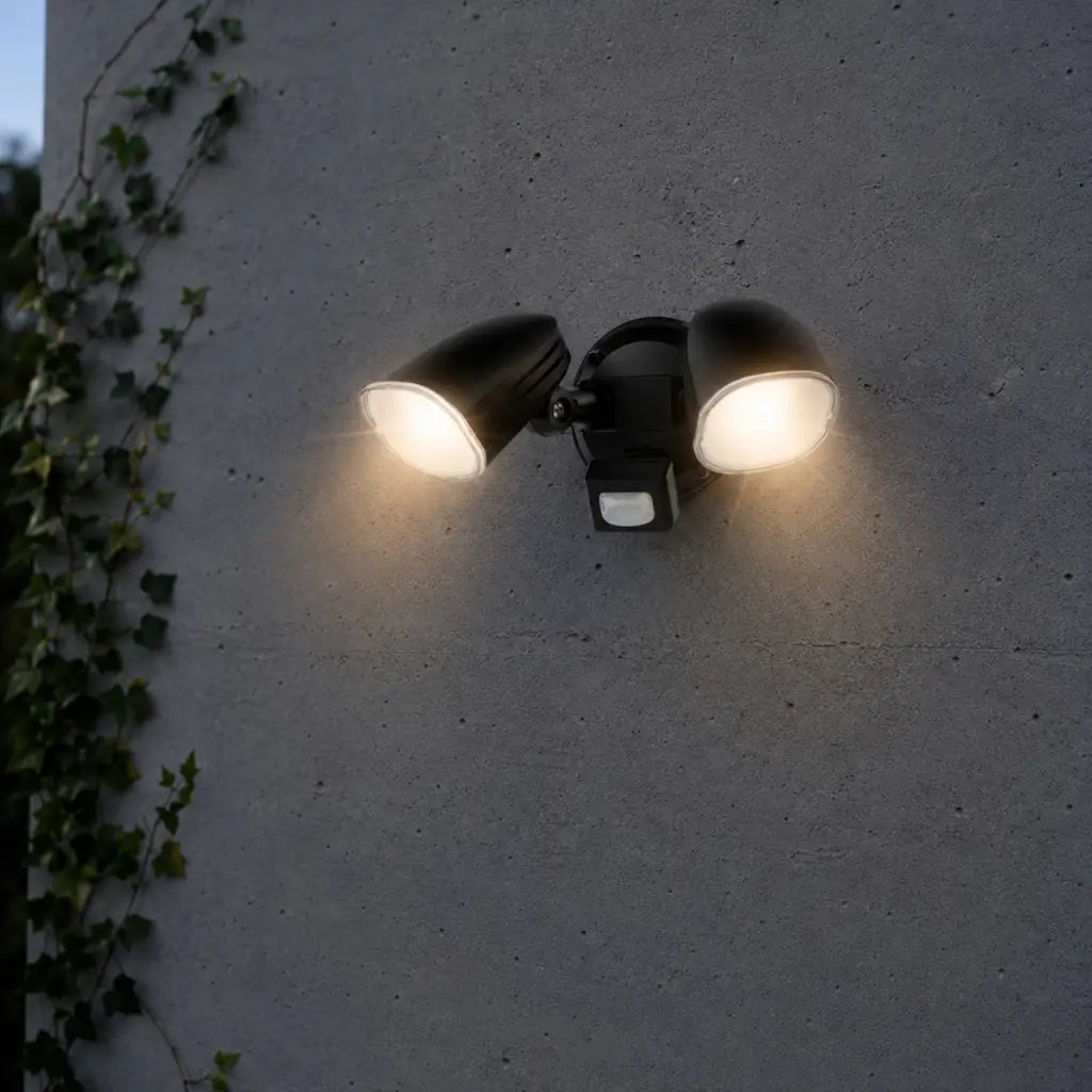 CLARION Twin Exterior LED Spotlight with Sensor - Black