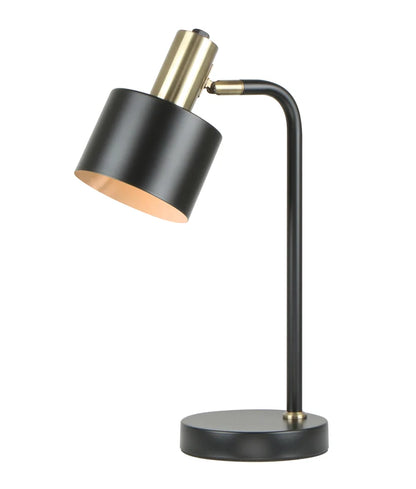 FLOTAR: Interior Cylinder Iron Shade with Antique Brass Highlight Table Lamp - Black