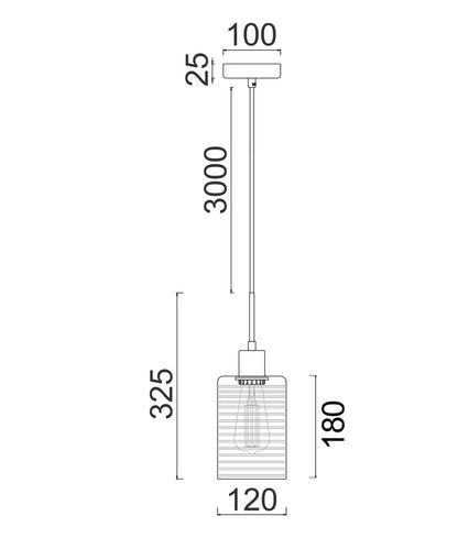 ESPEJO1: Interior Iron & Chrome Oblong Glass with Line Effect Pendant Light - Single