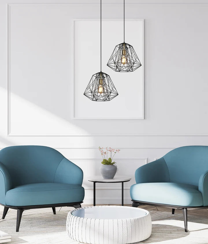MARTE: Geometric Design Interior Iron Cage Pendant Light - Black