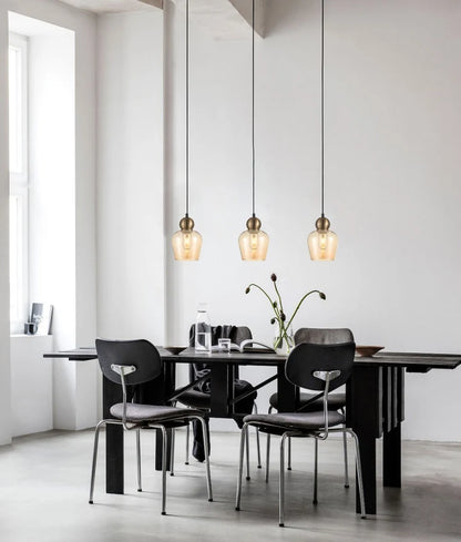 CHAMPAN: Interior Bronze Amber Glass Ellipse Pendant Light