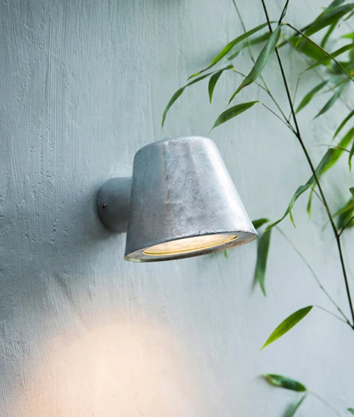 SKOPA: Exterior Glass Diffuser Flat Top Cone Surface Mounted Wall Lights IP44 - Galvanized Steel