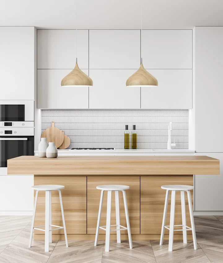 ZARA: Modern Dome Shape Pendant Light - Oak Wood