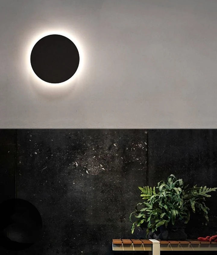 SHADOWTRI: Exterior LED Tri-CCT Round Backlit Wall Lights IP65 & IK08 (Diam: 250mm) - Black