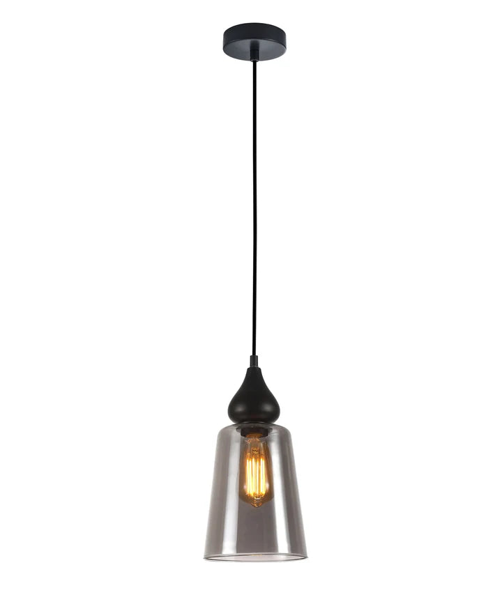 JEREZ: Modern Smokey Black Ellipse Glass Flat Top Pendant Light