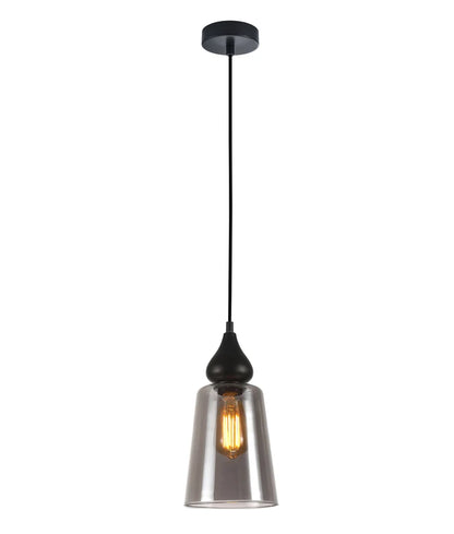 JEREZ: Modern Smokey Black Ellipse Glass Flat Top Pendant Light