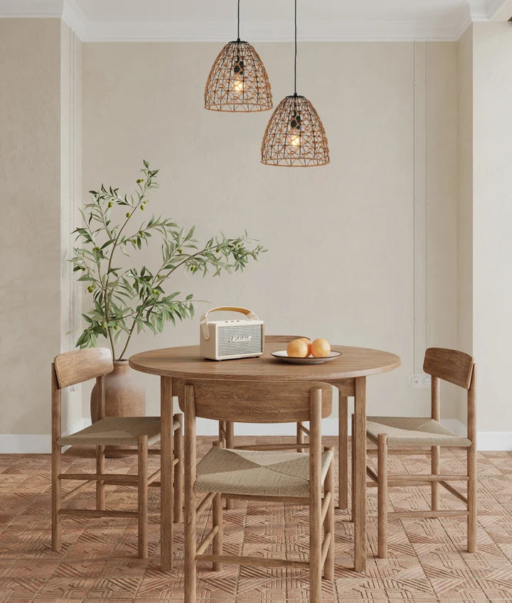 CANAMO: Bohemian Interior Natural Hemp Rope &amp; Black Hardware Dome Pendant Light