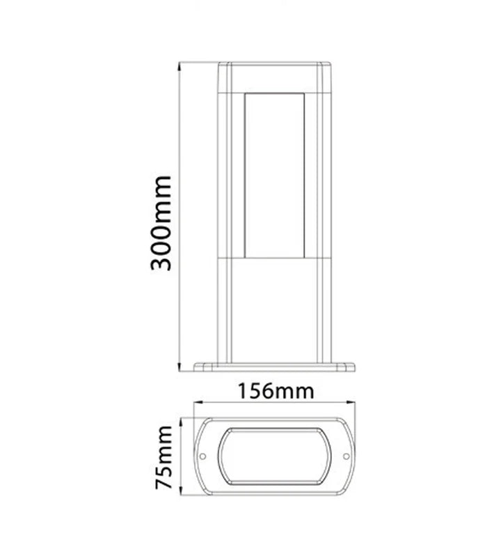 AMUN: LED Surface Mounted Matte Black Rectangular Bollard Lights IP54 - 300mm