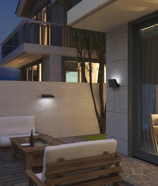 OLA: Exterior LED Wavy Rectangular Surface Mounted Wall Lights IP65 - Dark Grey