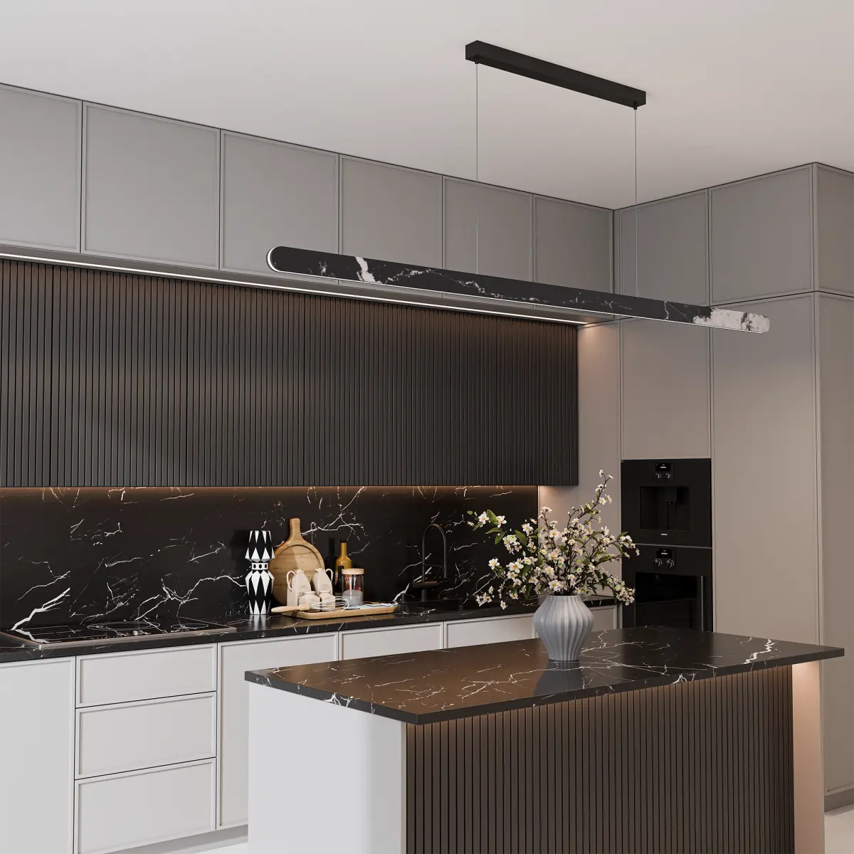 Calibo Lanner 1500mm Crafted Marble LED Linear Pendant - Black