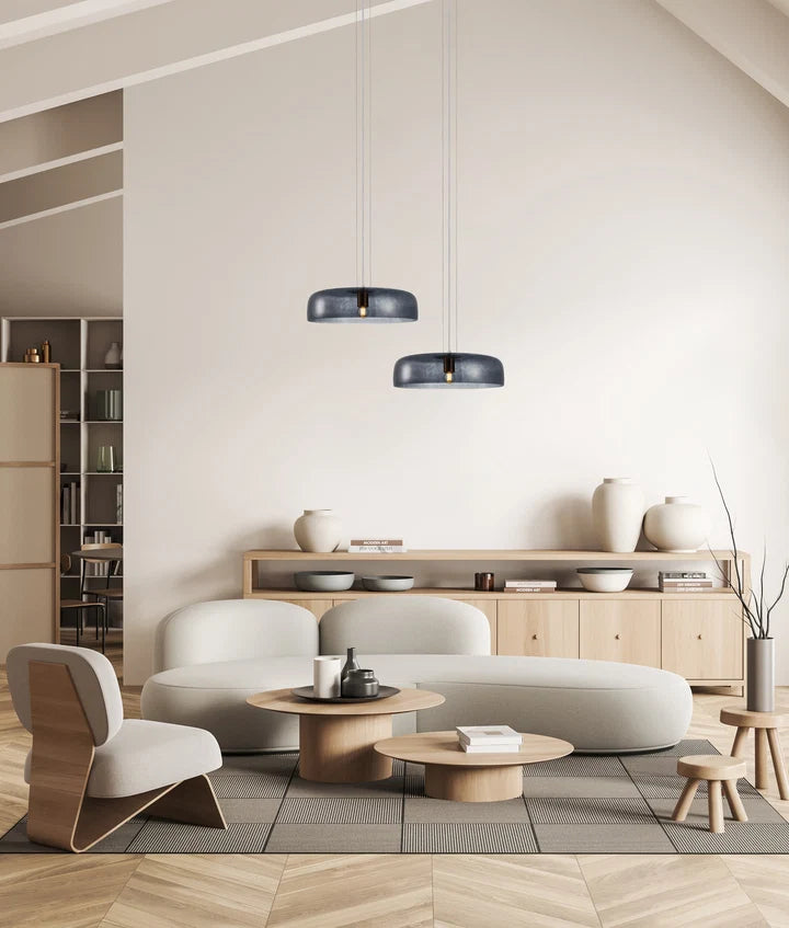 GELATINA: Interior Dome Glass with Brass Highlight Pendant Lights - SMOKEY BLACK