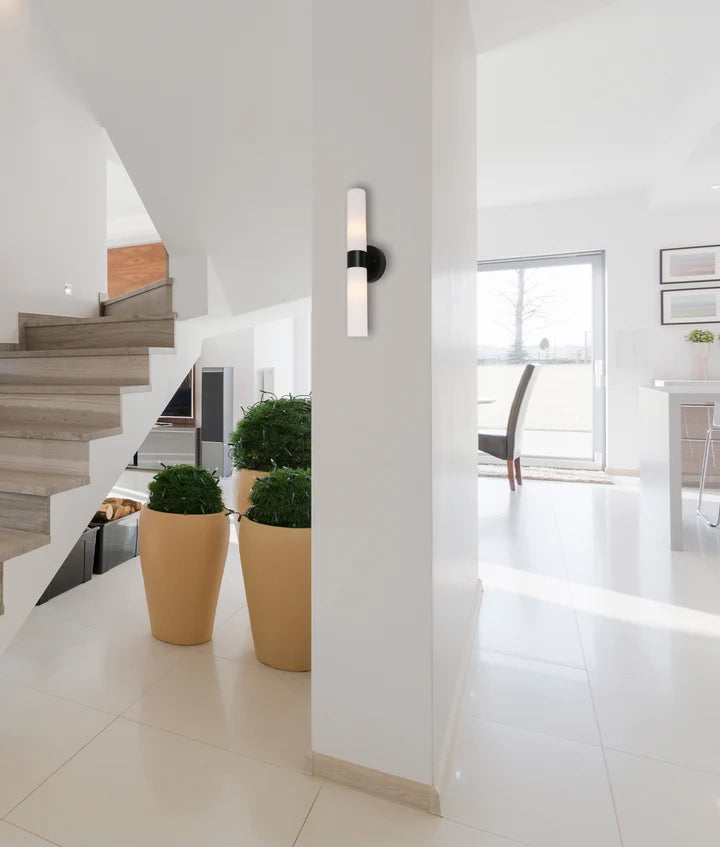 VARA: Interior Tubular Up/Down Opal Glass Wall Light - Black