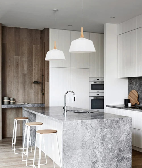 NORDIC1: Modern Scandinavian Small Dome Shape Steel & Wood Pendant Light - White