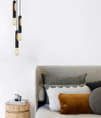 IDA: Interior Iron & Blonde Wood Tube Pendant Light - Matte Black