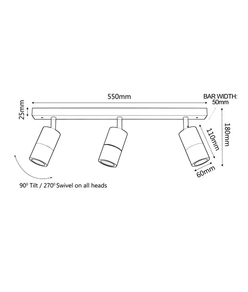 GU10 Exterior Adjustable Head Bar Lights (Black) IP44 - 3 Bar