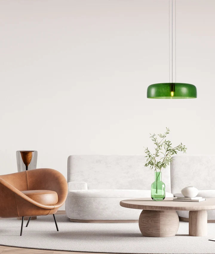 GELATINA: Interior Dome Glass with Brass Highlight Pendant Lights - GREEN