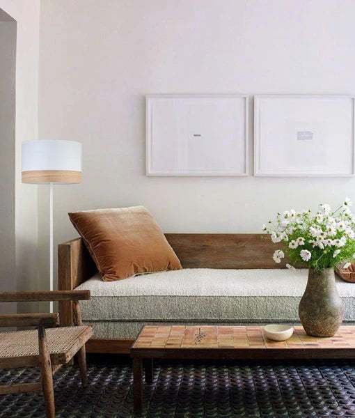 TAMBURA: Scandinavian Large Round Drum Shape Floor Lamp - White