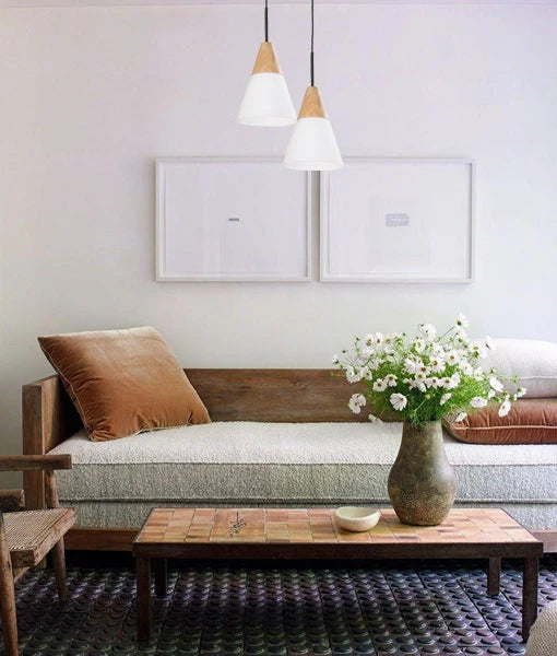 FINN: Scandinavian Blonde Wood & Opal Glass Medium Cone Pendant Light