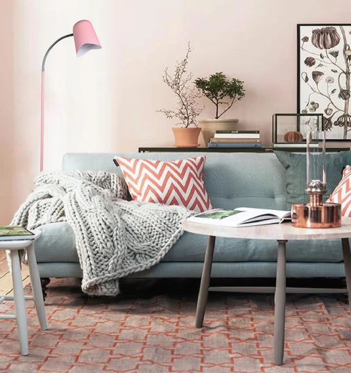 PASTEL: Scandinavian Iron Slim Floor Lamps - Matte Pink