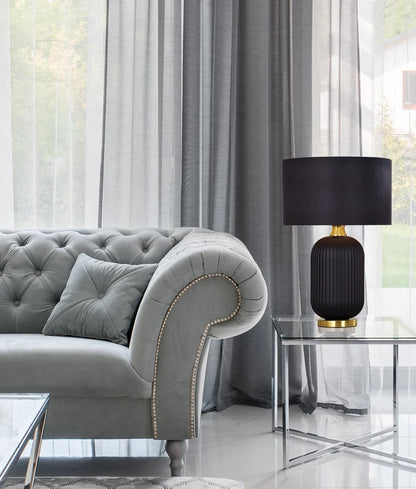 LUSSO: Interior Black Drum Shade LARGE Ceramic Base with Antique Brass Highlight Table Lamp (Copy)