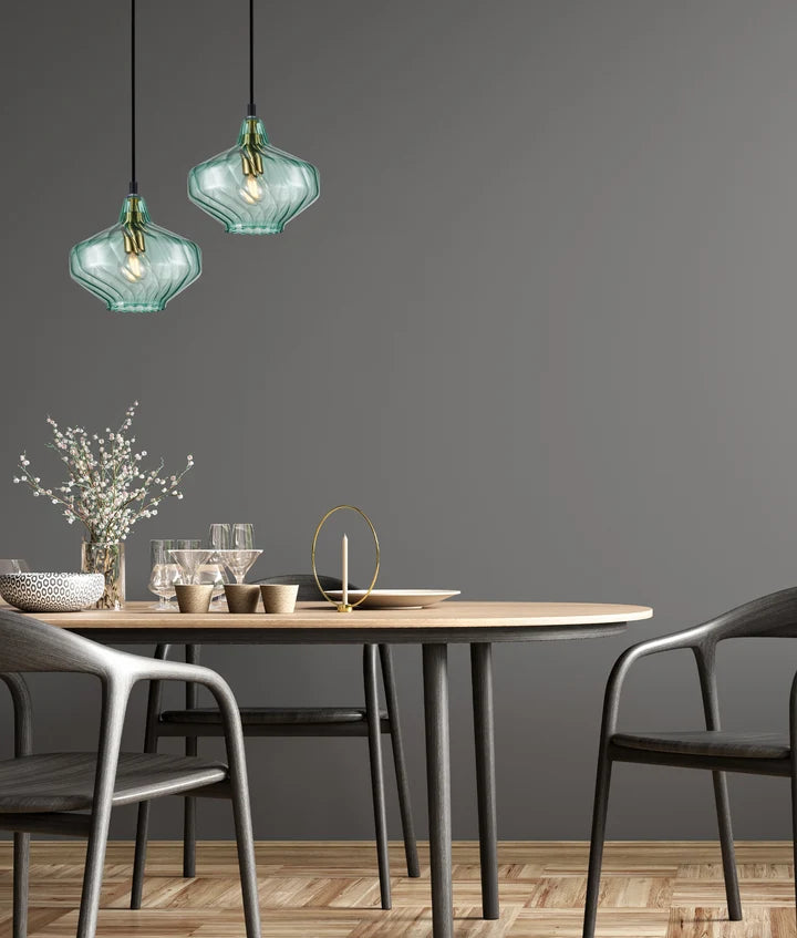 CAMPANA: Interior Wine Glass Shape Ribbed Pendant Lights - Green