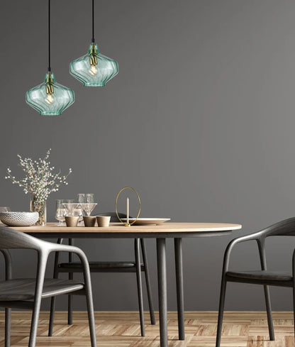 CAMPANA: Interior Wine Glass Shape Ribbed Pendant Lights - Green