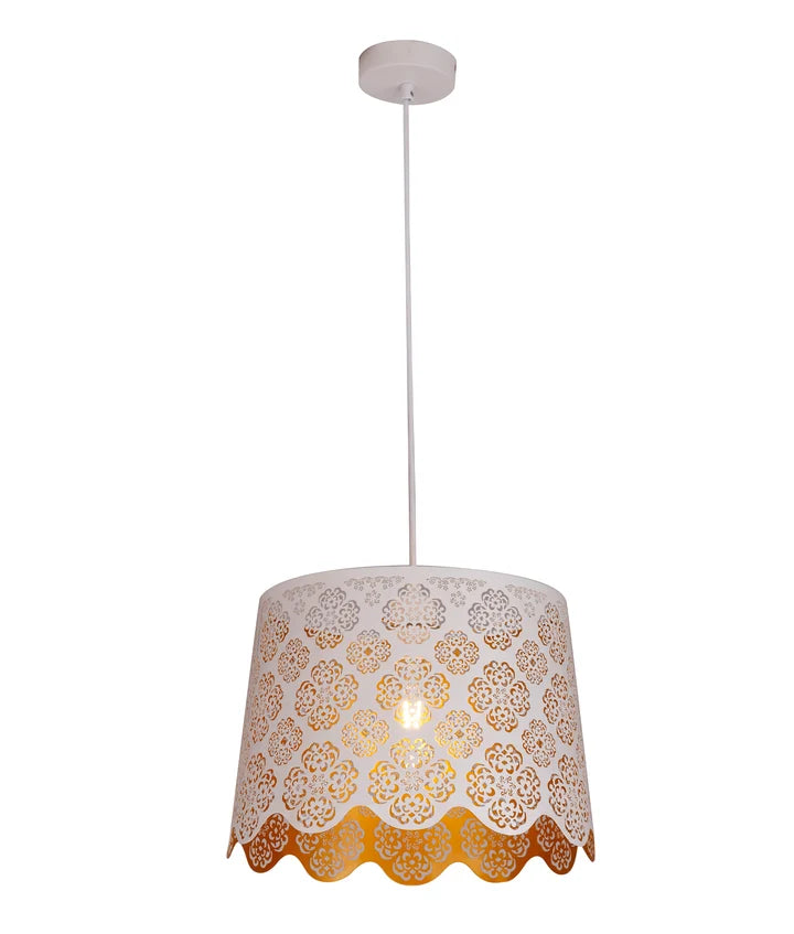 PENSHADE: Interior Slanted with Flower Pattern Laser Cut Pendant Light - White