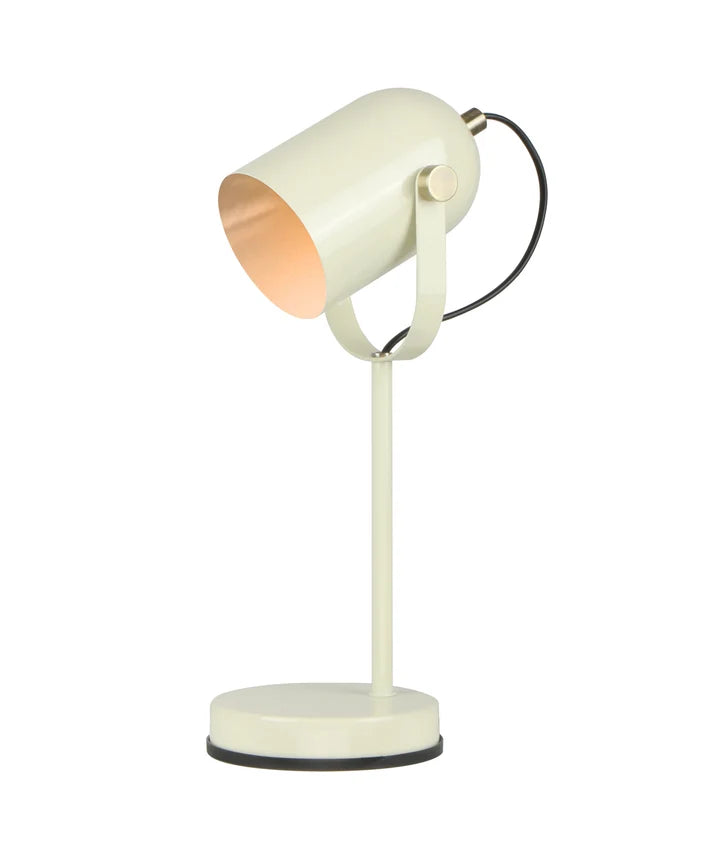 TAZZA: Ellipse Shade with Antique Brass Highlight Table Lamp - Glossy Cream