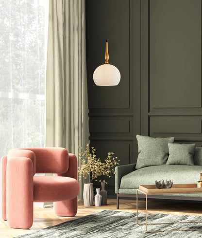 CALIZ: Interior Frosted Wine Glass Ribbed with Brass Pendant Lights - Large