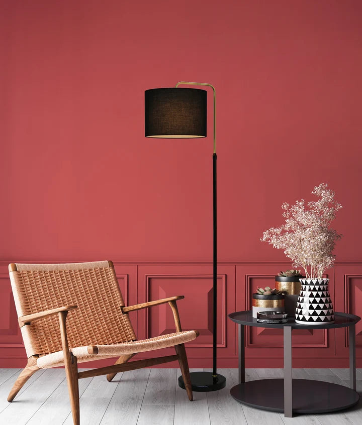 ARRIBA: Drum Shade with Marble Base Height Adjustable Floor Lamp - Black