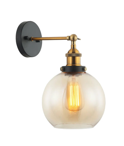 PESINI: Interior Swing Amber Glass with Antique Brass Highlight Wall Light