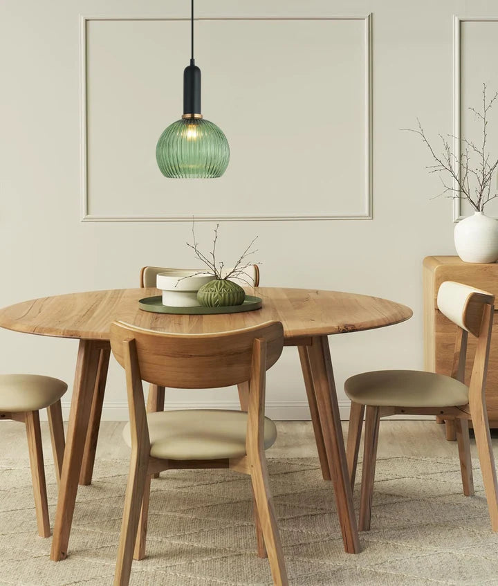 VINTAJ: Interior Wine Glass Shape Ribbed Glass Pendant Lights - Green