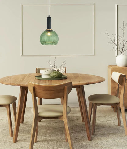 VINTAJ: Interior Wine Glass Shape Ribbed Glass Pendant Lights - Green