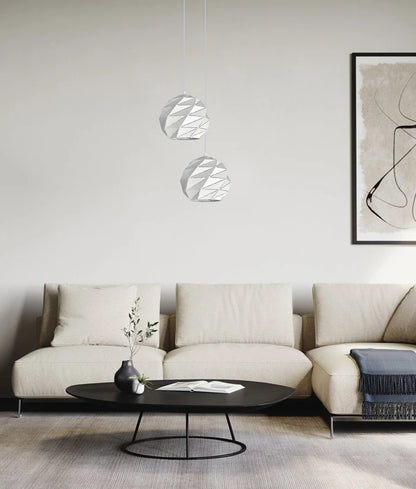 ORIGAMI: Interior Large Dome Carved Iron Origami Style Pendant Lights - White