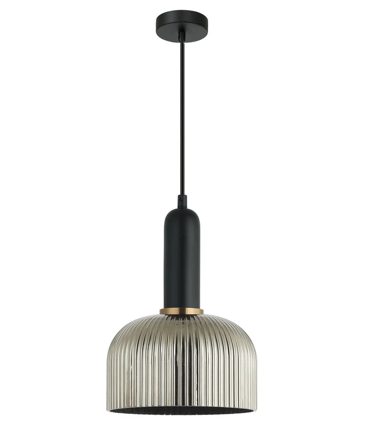VINTAJ: Retro Interior Dome Shape Ribbed Glass Pendant Lights - Chrome