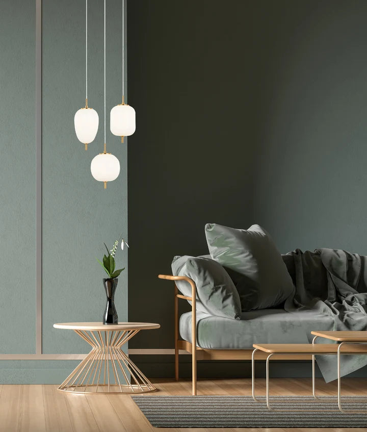 PINO: Interior Opal Matte Mirror Finish Glass Round Pendant Lights