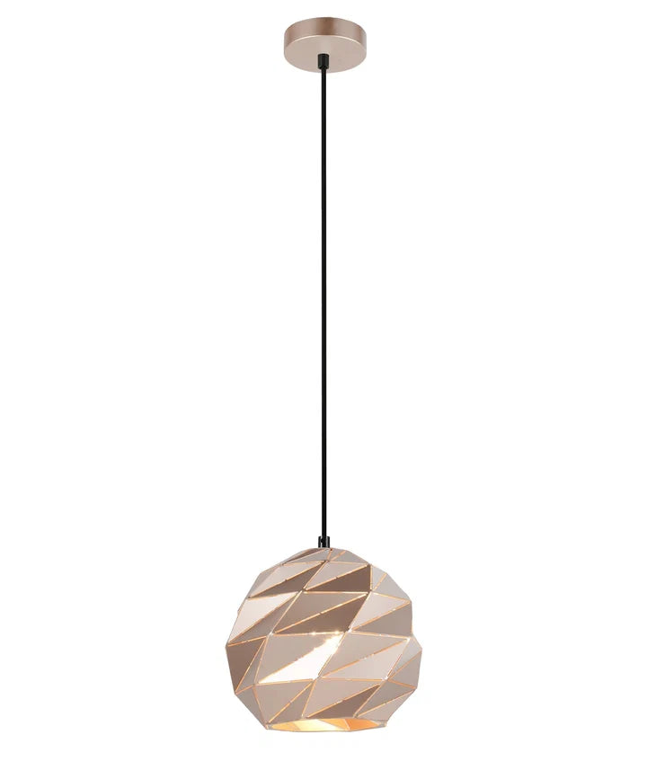 ORIGAMI: Interior Small Dome Carved Iron Origami Style Pendant Light - Rose Gold
