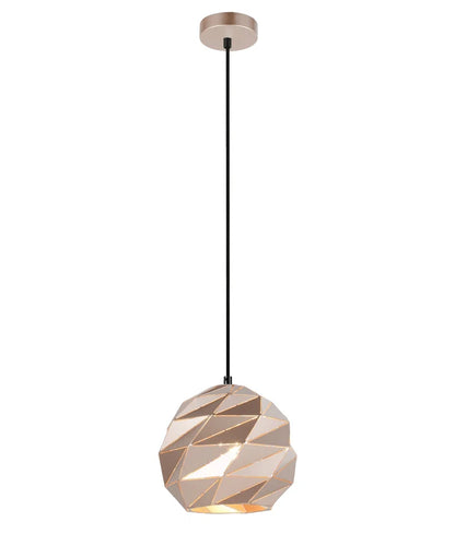 ORIGAMI: Interior Small Dome Carved Iron Origami Style Pendant Light - Rose Gold