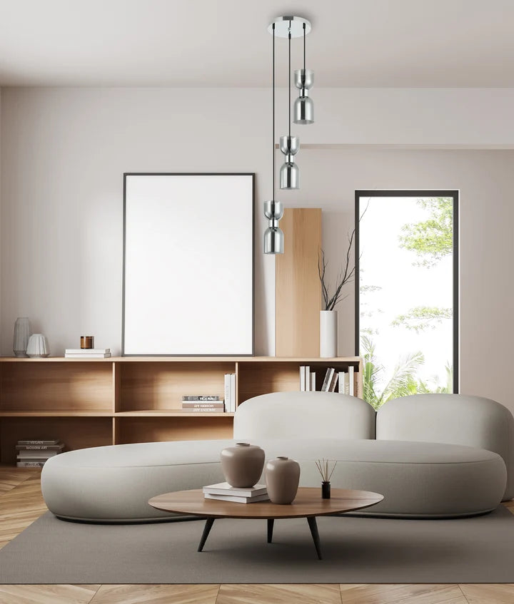 CLESSIDRA: Interior Mirror Finish Smokey Black Multiple Round Base Pendant Lights