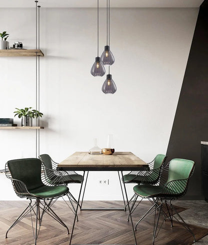 TULIP1X3R: Interior Smokey Black Wine Glass Ribbed Multiple Round Base Pendant Light