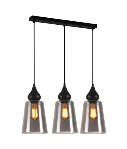 JEREZ2X3S: Smokey Black Ellipse Glass Flat Top Pendant Light
