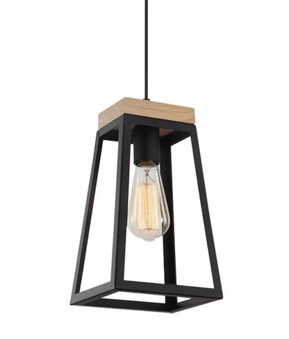 LANTERNA: Scandinavian Wood Trapezium Pendant Light - Black