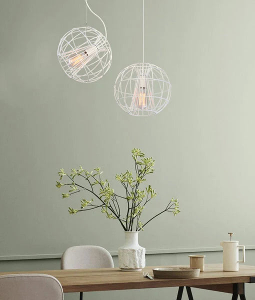 SENTINEL: Modern Minimalist Round Cage Pendant Light - Matte White