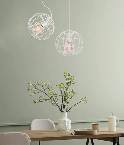 SENTINEL: Modern Minimalist Round Cage Pendant Light - Matte White