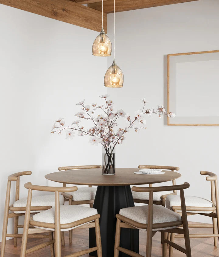 ORDITO: Abstract Chrome With Glass Ellipse Pendant Light - Champagne
