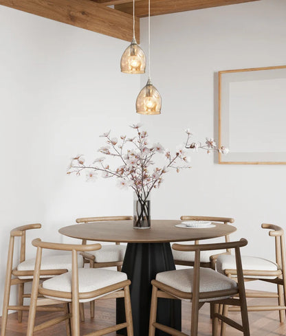 ORDITO: Abstract Chrome With Glass Ellipse Pendant Light - Champagne