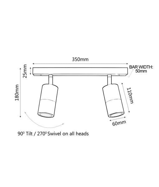 GU10 Exterior Adjustable Head Bar Lights (Black) IP44 - 2 Bar