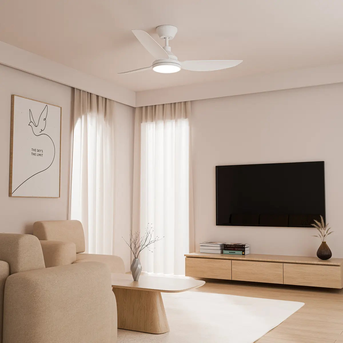 Calibo Sora 52" DC Ceiling Fan with LED Light, Wall Control and Remote - White