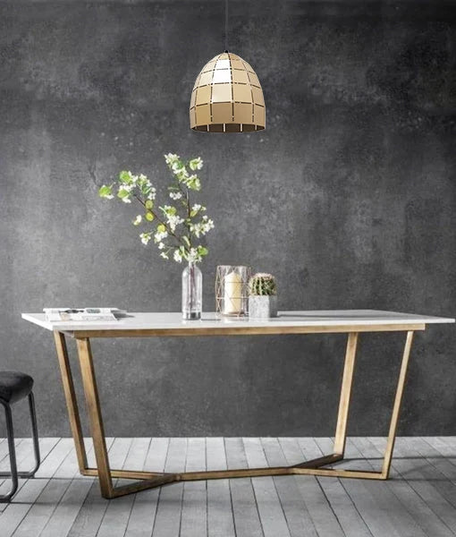ARMIS4: Retro Tiled Ellipse Shape Pendant Lights - Champagne Gold
